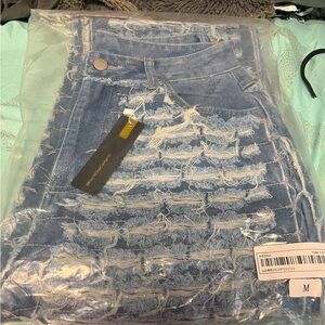 Distressed Blue Denim Skirt